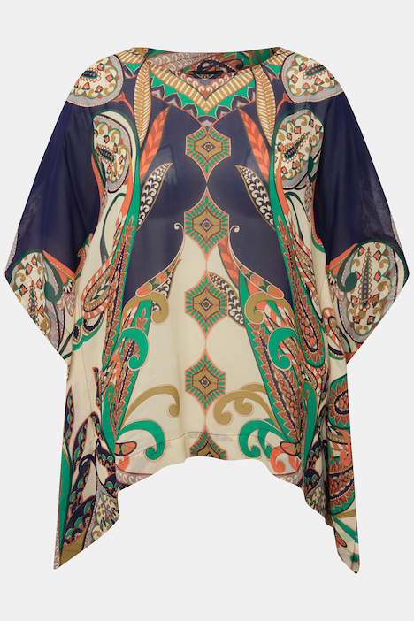 Bluse, Chiffon, Oversized, Rundhals, Halbarm