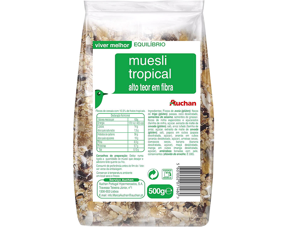 MUESLI AUCHAN VIVER MELHOR EQUILÍBRIO TROPICAL 500G