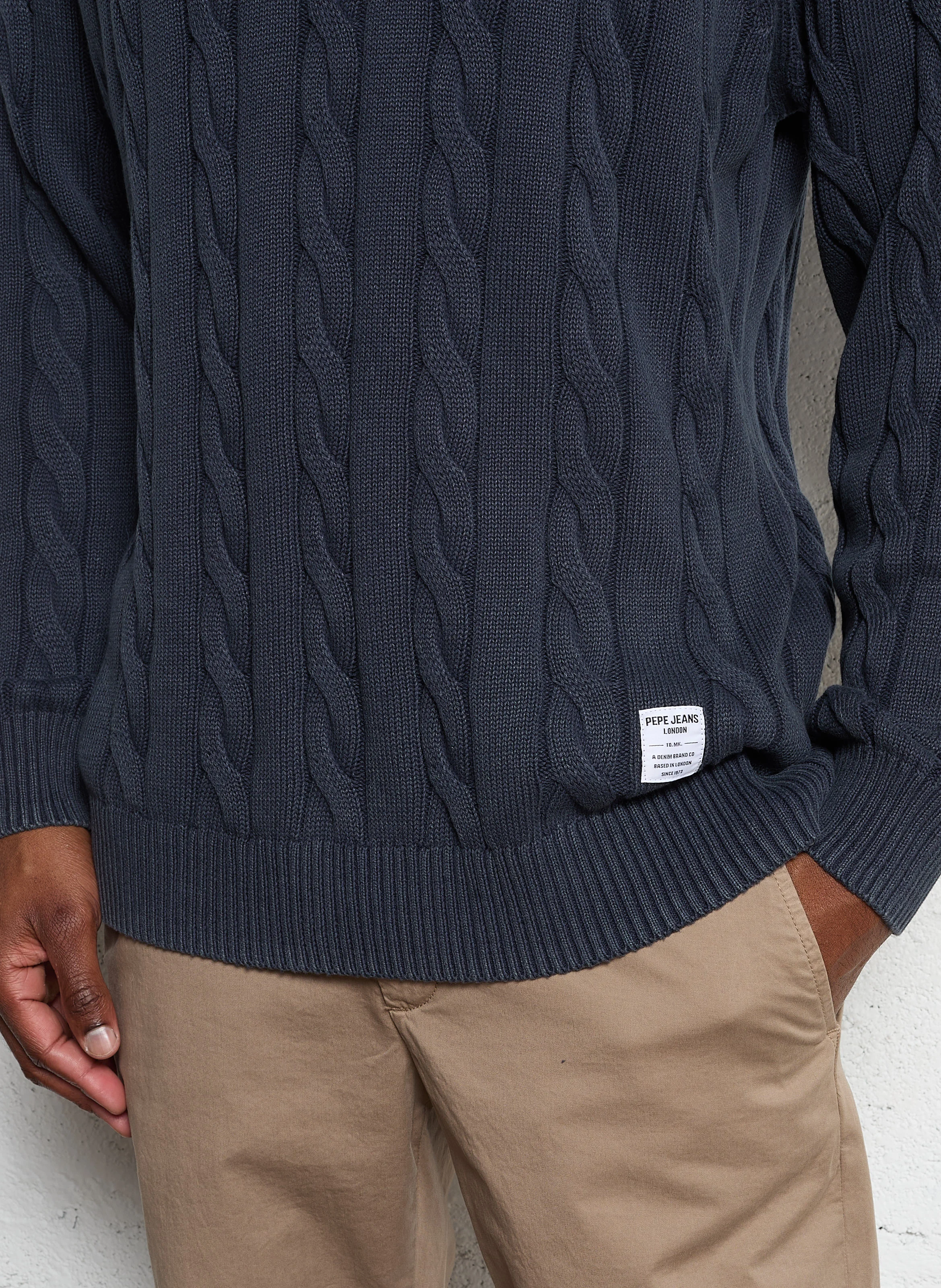 CAMDEM - Pull droit col rond torsadé en coton mélangé | Bleu