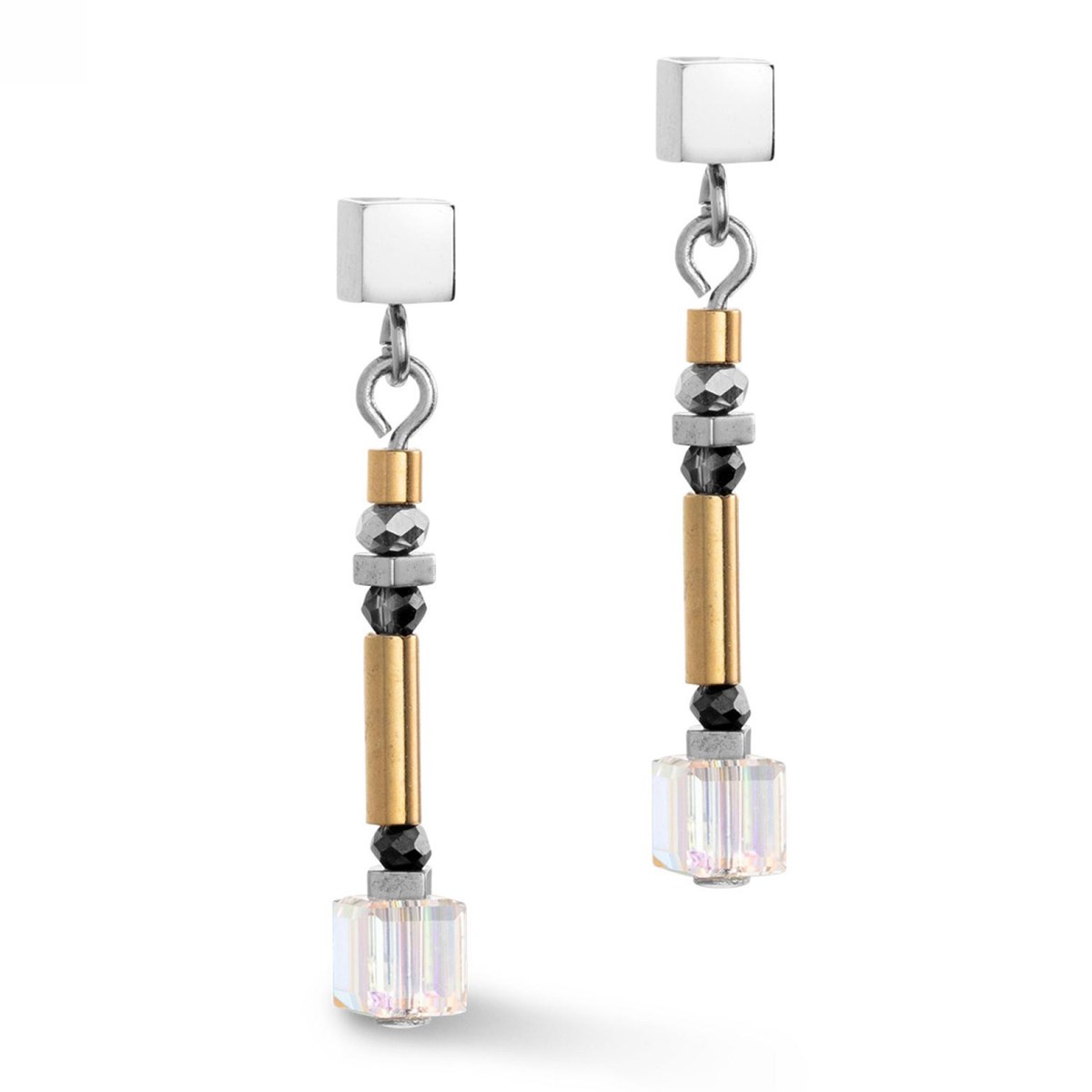 Boucles d'oreilles Coeur de Lion Cube StoryMinimalistic Sparkling gris doré