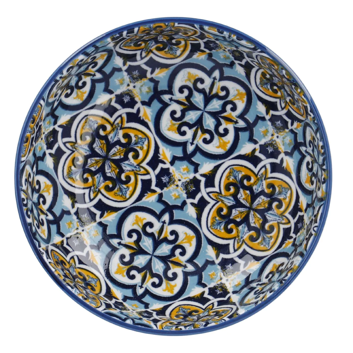 Schale China, flach, blau/gelb, 12 cm