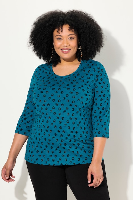 Longshirt, Punkte, A-Linie, Rundhals, 3/4-Arm