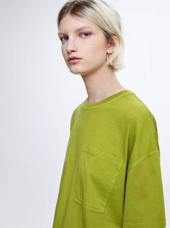 Camiseta de algodão com bolso - Verde