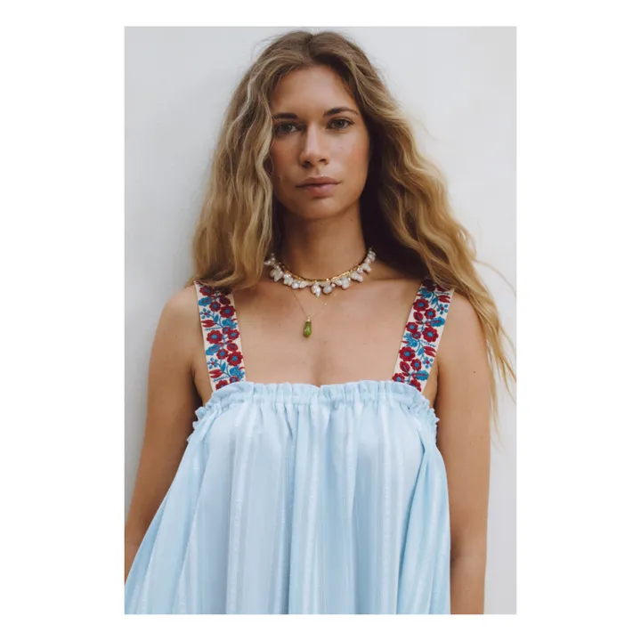 JoSephine Robe Mojito Broderies Rayures | Bleu ciel