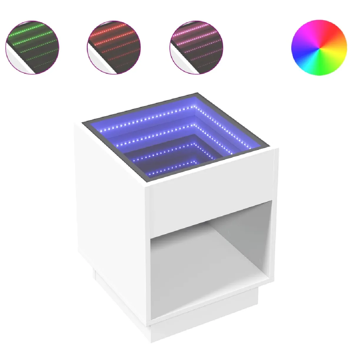 vidaXL Table de Chevet - Blanc avec LED