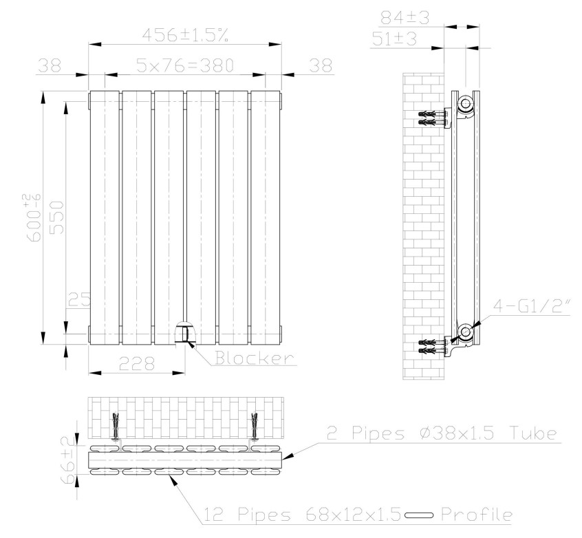 Eastbrook Warrington paneelradiator type 20 45x60cm 728W antraciet