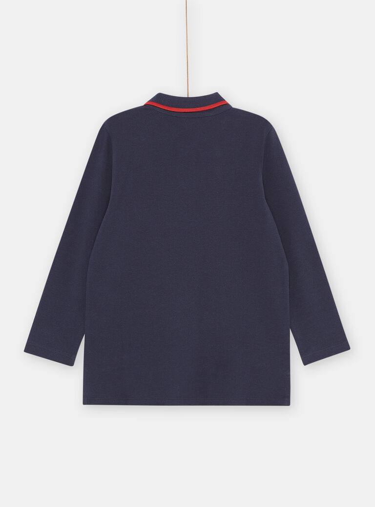 Polo bleu marine à broderie dinosaure garçon
