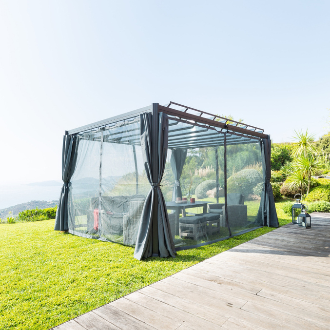 Pergola BELIZE Graphite + 1 kit de moustiquaire Ardoise