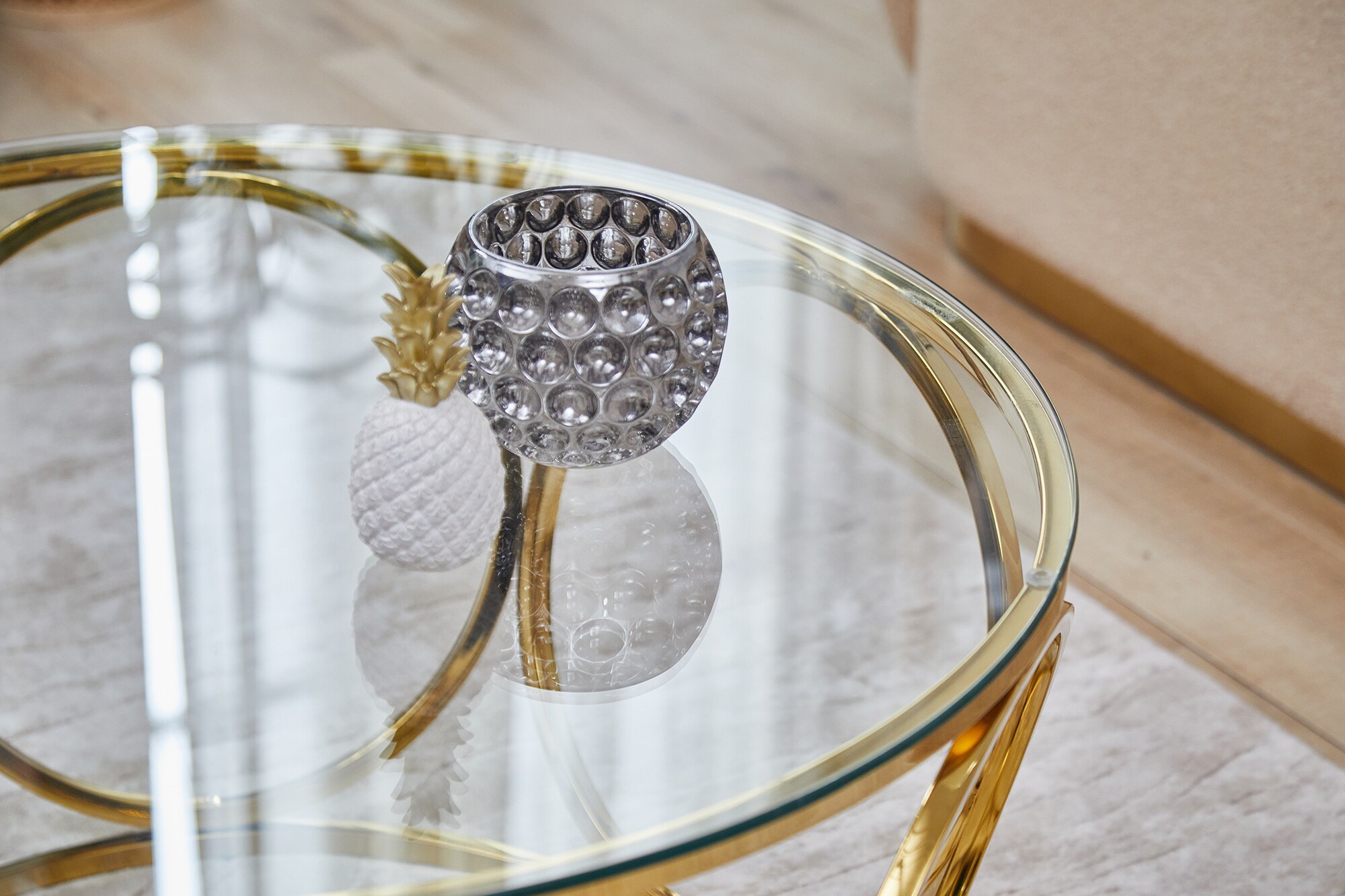 Couchtisch Ø 80 cm gold Glastisch Beistelltisch Sofatisch Wohnzimmertisch