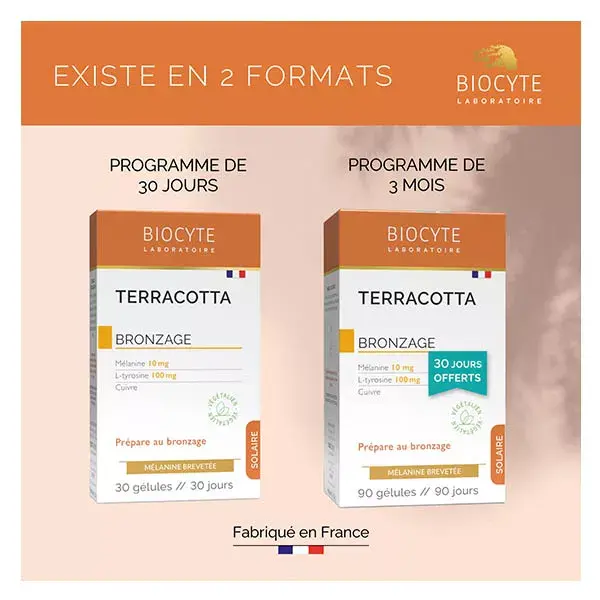 Biocyte Terracotta Tanning Melanin L-tirosine Copper Pacote com 90 cápsulas