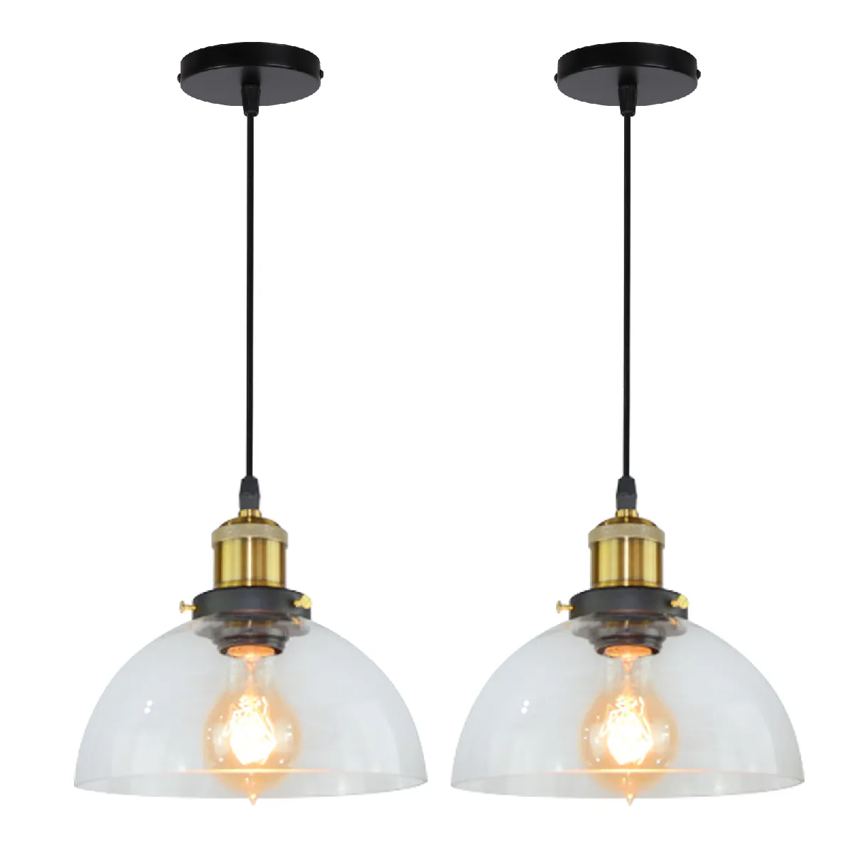 Stoex 2PCS Suspension Luminaire D'Intérieur Industriel E27 Plafonnier En Verre Noir Lustre Rétro Pour Chambre Cuisine Salon Hôtel