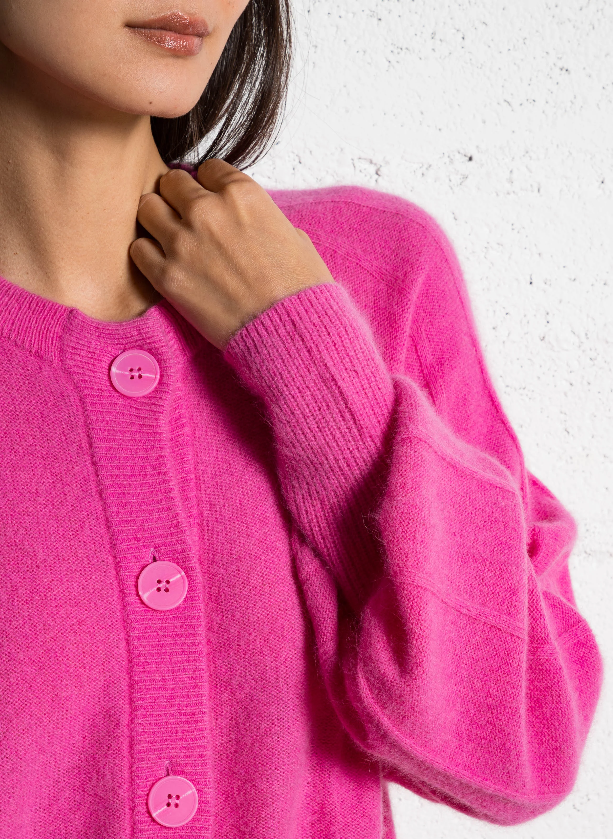 Gilet oversize col rond en laine mélangée | Rose