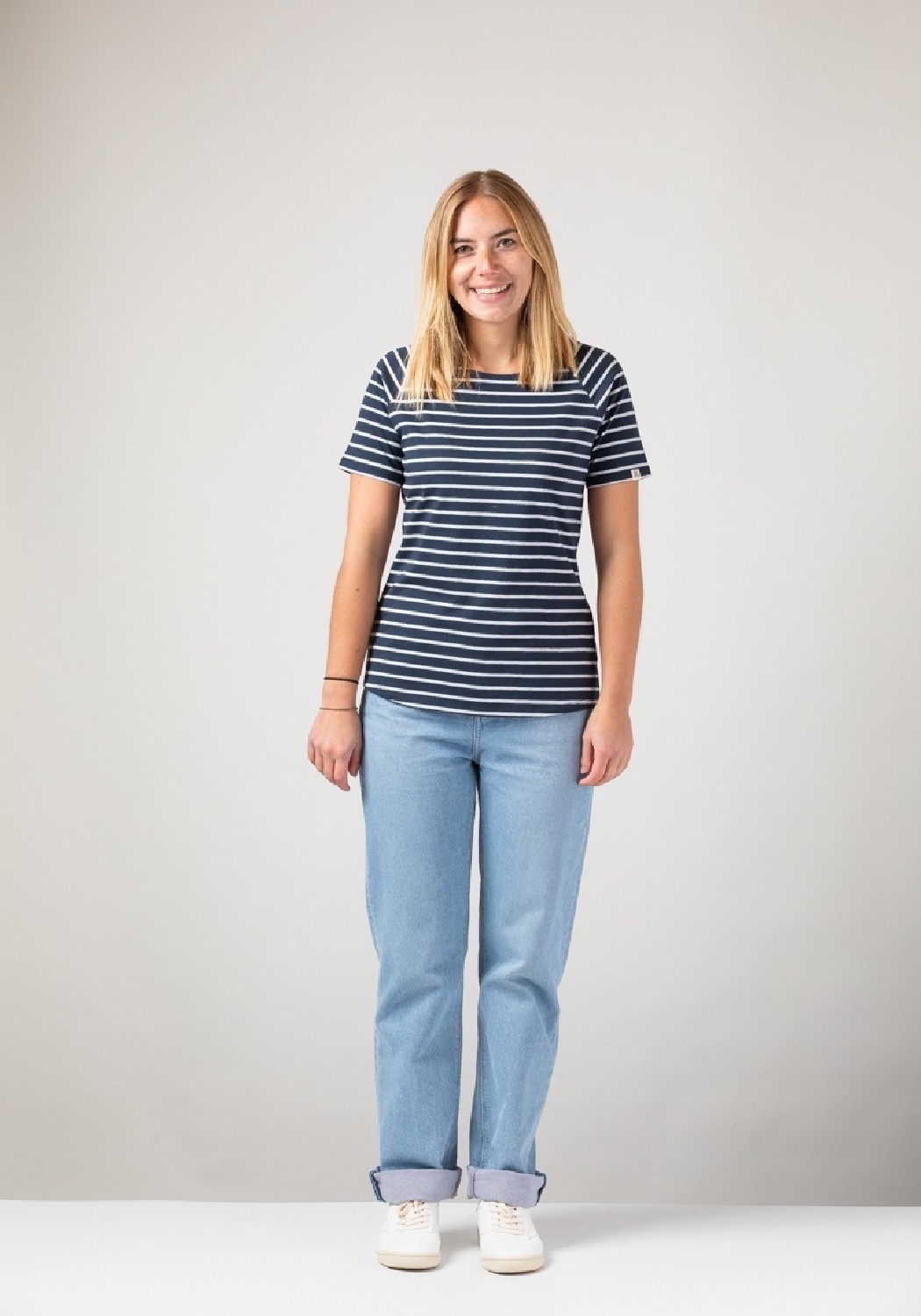 WE ARE ZRCL Damen Raglan T-Shirt Basic Ringel Blue/Silver