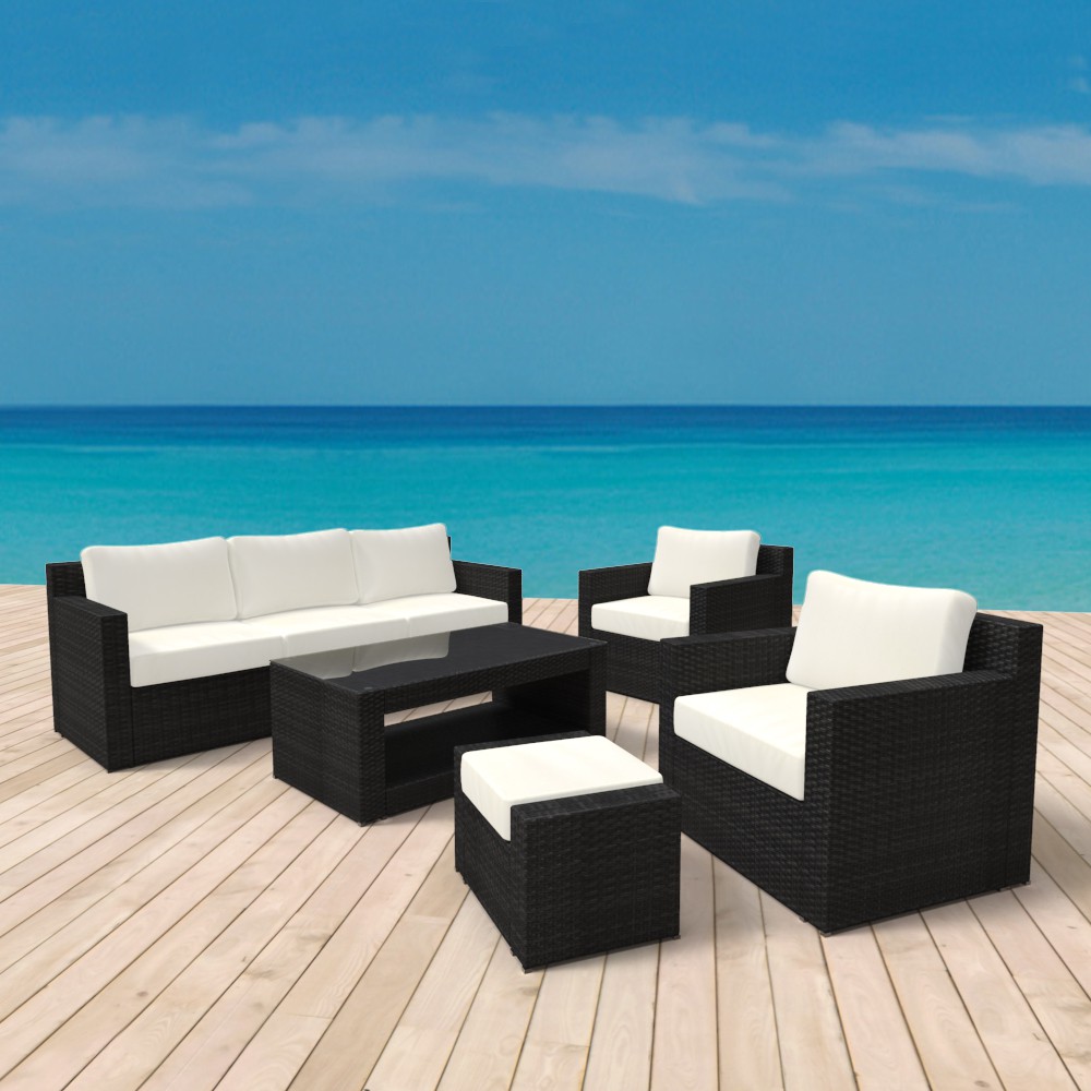 Rattanlounge MANILA schwarz/beige