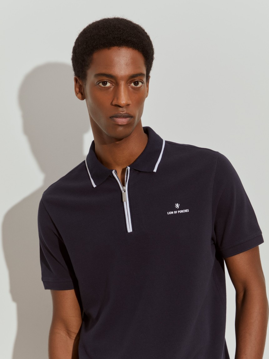 Polo piqué bicolor com fecho