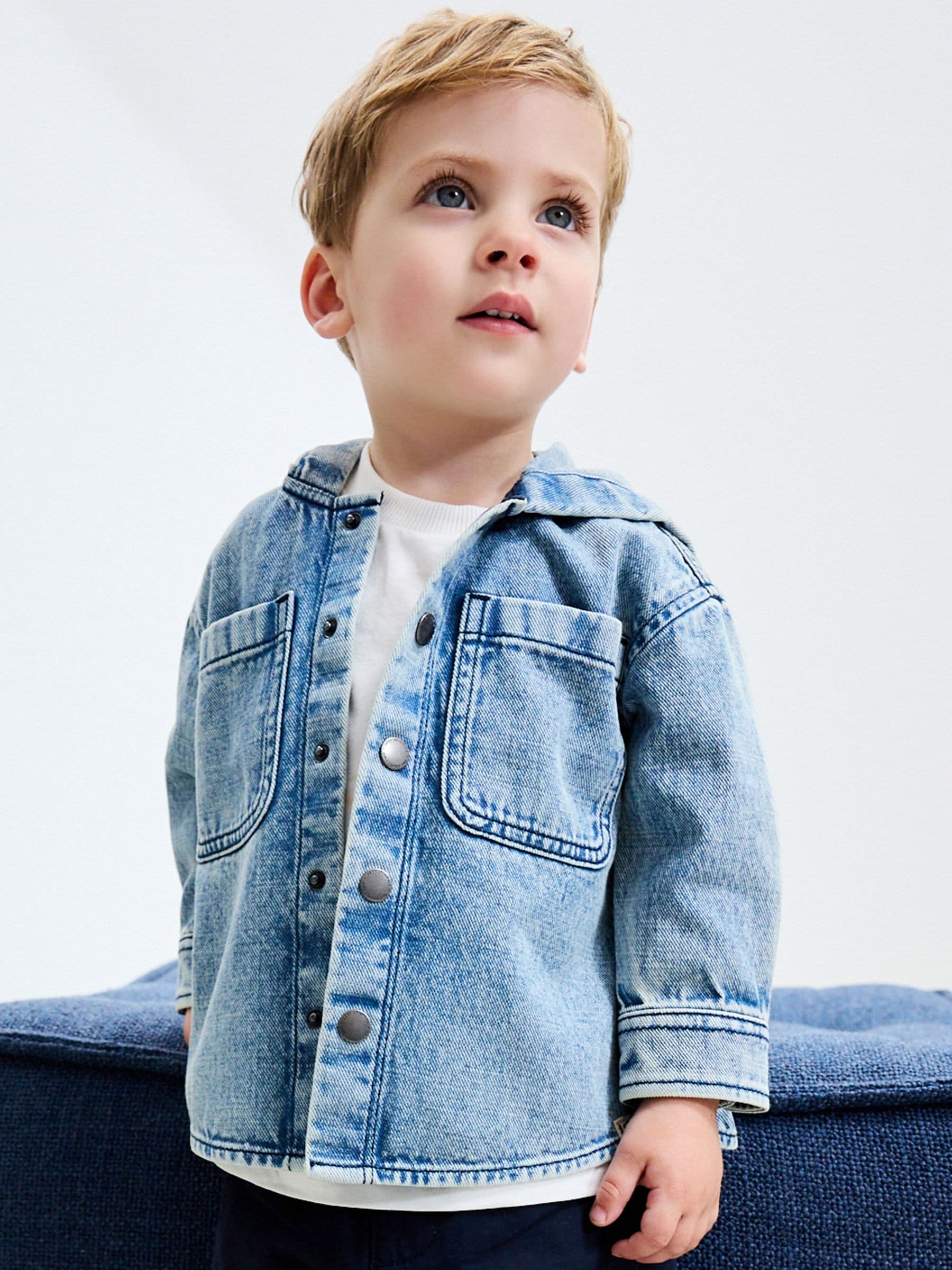 Normaal blauw - Denim overhemd met capuchon (3mnd -7jr)