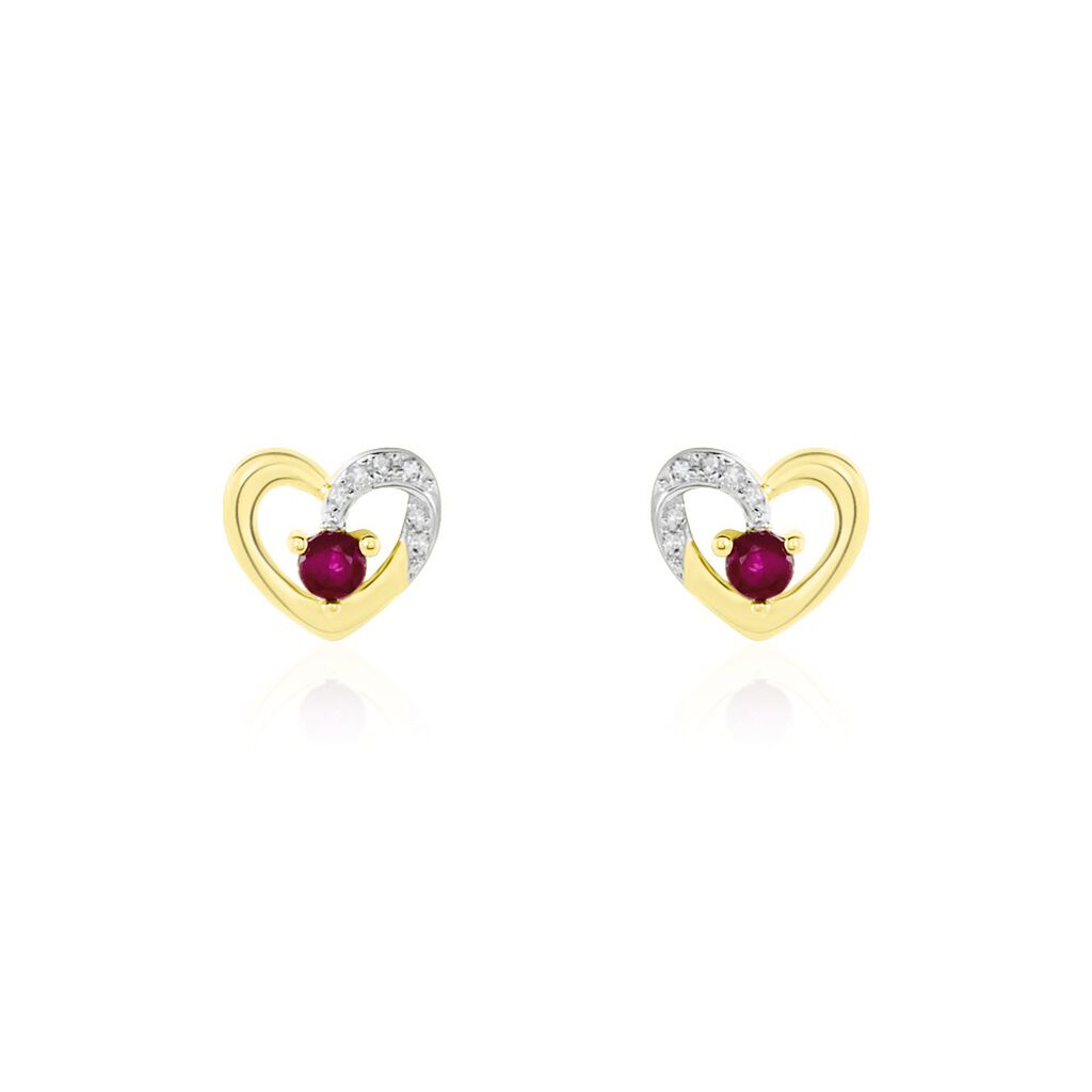 Boucles D'oreilles Puces Kyrill Or Jaune Rubis Diamants