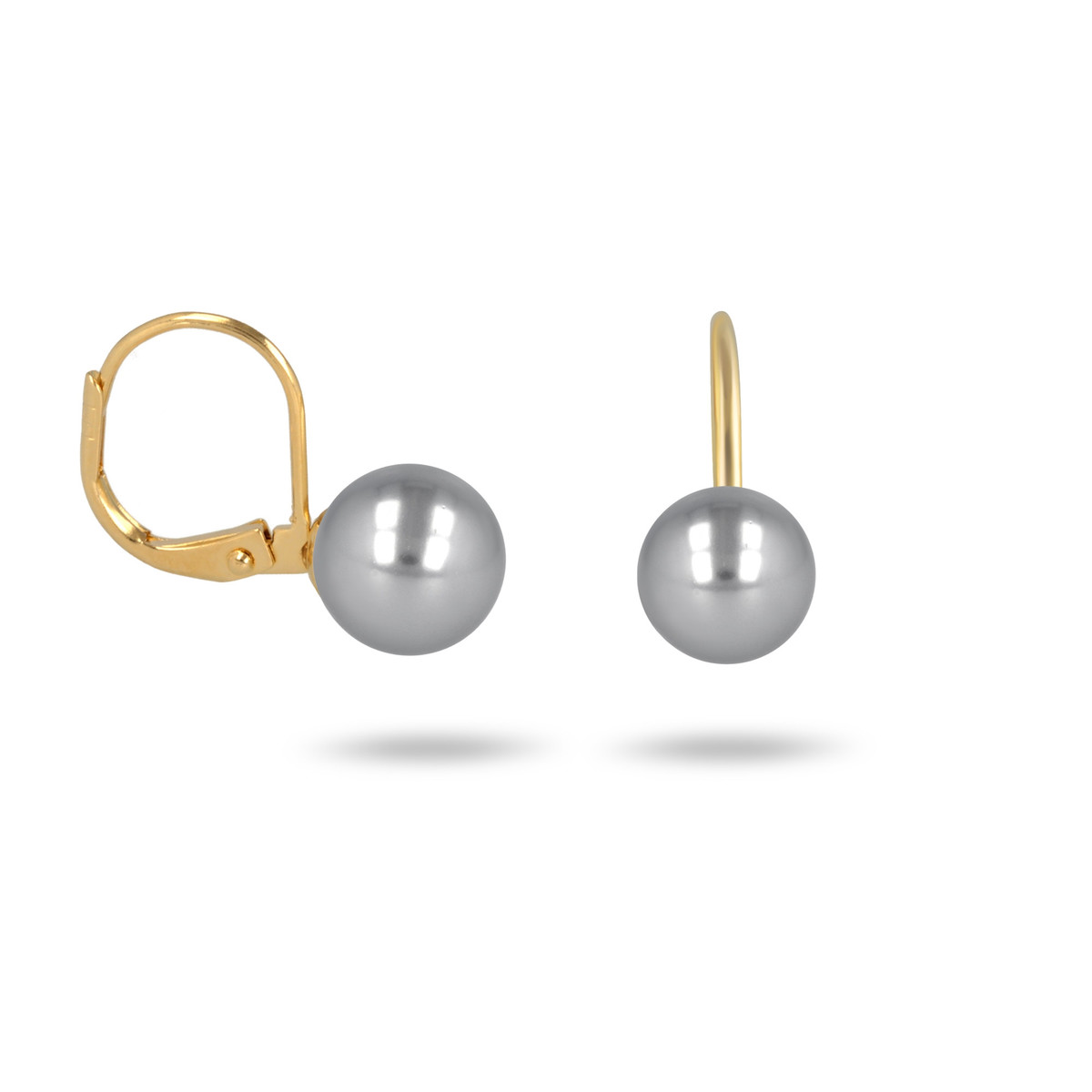 Boucles d'oreille plaqué or dormeuse avec perle d'imitation grise 6MM