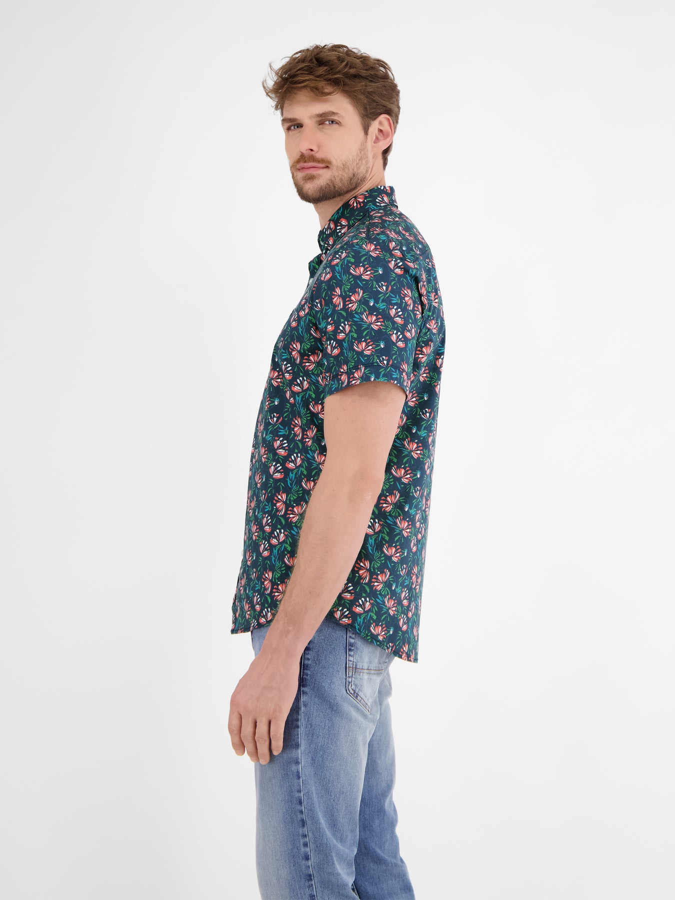 Herren Poplin-Stretchhemd, floral gemustert