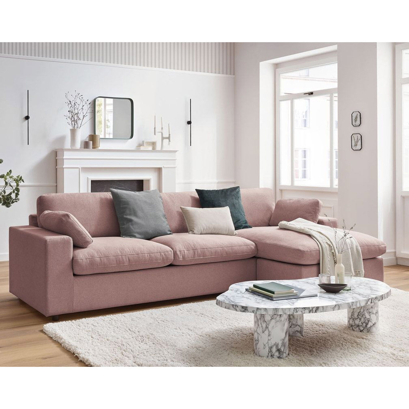 Bobochic Canapé d'angle fixe réversible belair rose - 280x139 cm