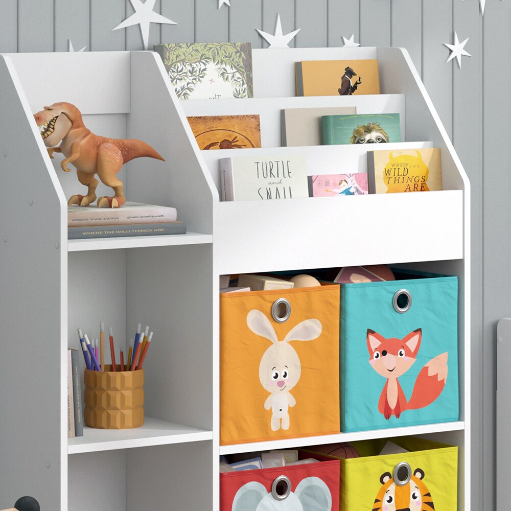 Vicco Kinderregal Bücherregal Wandregal Luigi Weiß 100x114 cm modern Faltbox Kinderzimmer Regal Spielzeugregal Dekoregal Standregal Aufbewahrungsregal Würfelregal Ablage Fach freistehend
