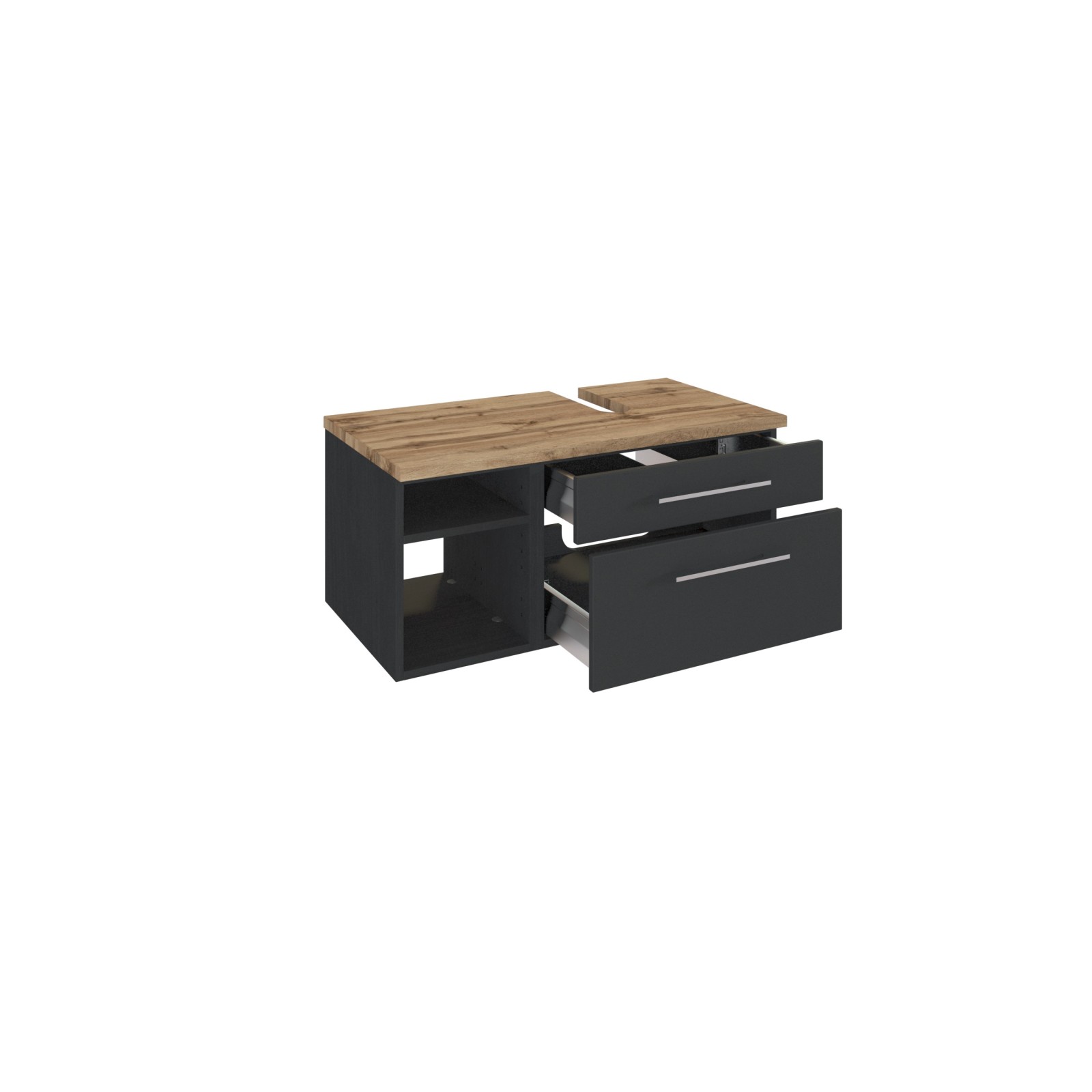 Unterbeckenschrank DAVOS - grafitgrau - Wotaneiche - 90 cm breit