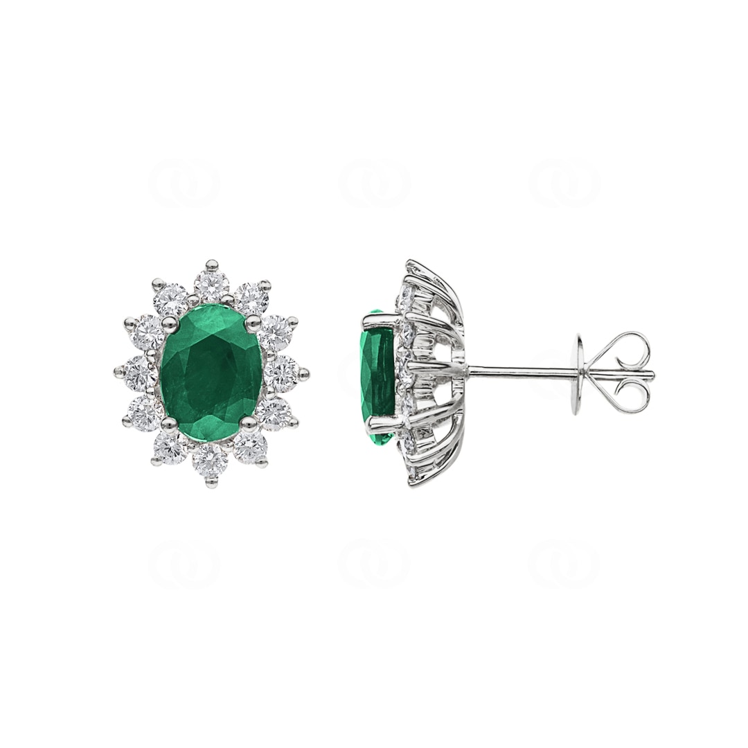 Ohrstecker 750/18 K Weissgold mit Smaragd oval & Diamanten 0.81 ct H/si