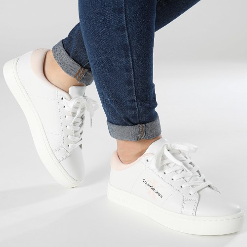 Baskets Femme Classic Cupsole Low Laceup Leather 1444 Bright White Peach Blush