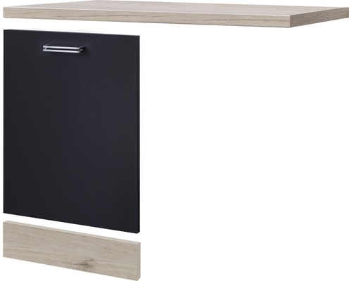 Flex Well vaatwasserpaneel inclusief plint en werkblad. Vaatwasserpaneel voor volledig geïntegreerde Santo vaatwassers, bxdxh 110 x 60 x 71 cm, antraciet mat, gedemonteerd, scharnier omkeerbaar (links of rechts te monteren).