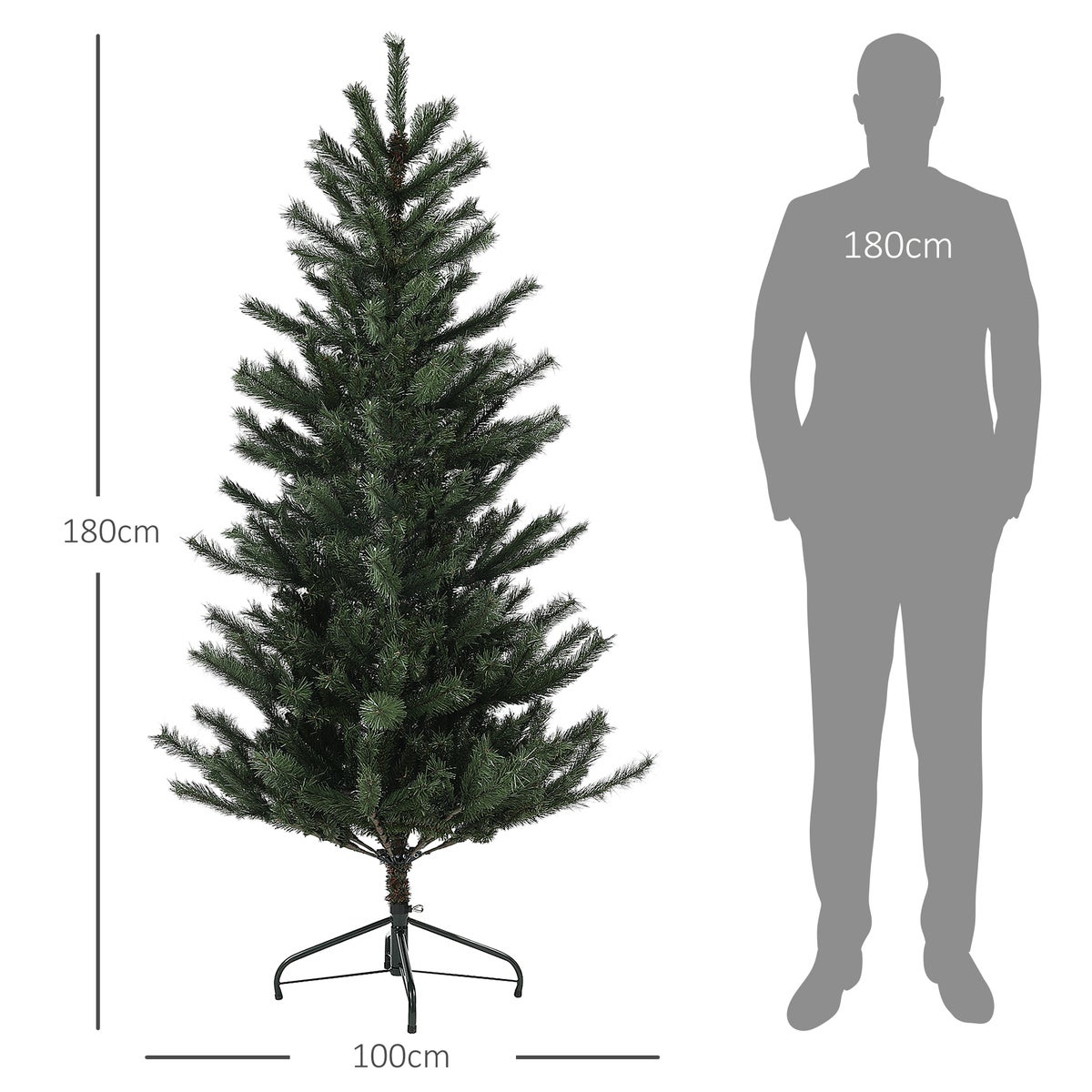 HOMCOM Kunstkerstboom, 180 cm kerstboom met 467 tips, vlamvertragend, opvouwbare stalen standaard, voor kerstversiering, groen