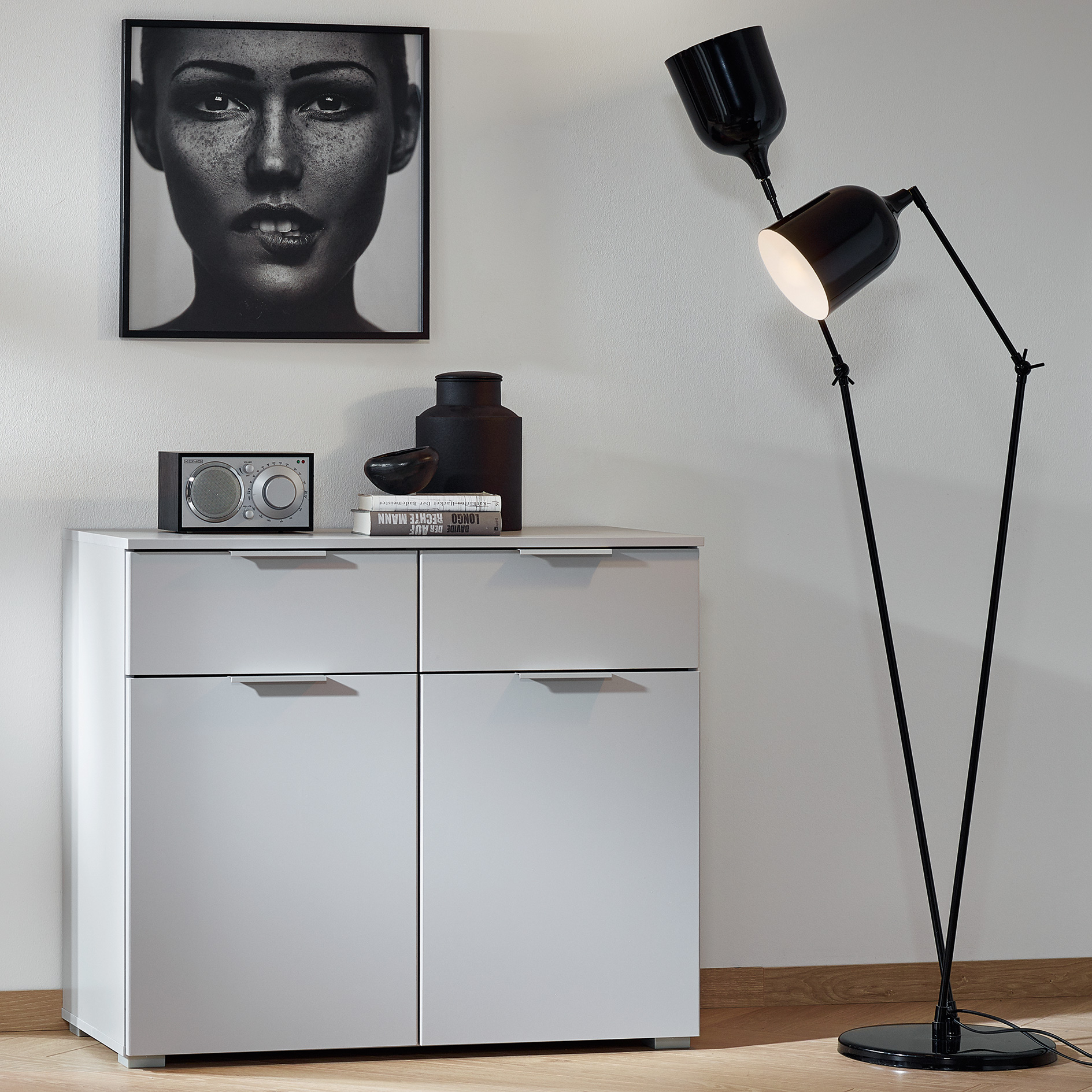 Kommode - seidengrau - 2-türig - 93 cm