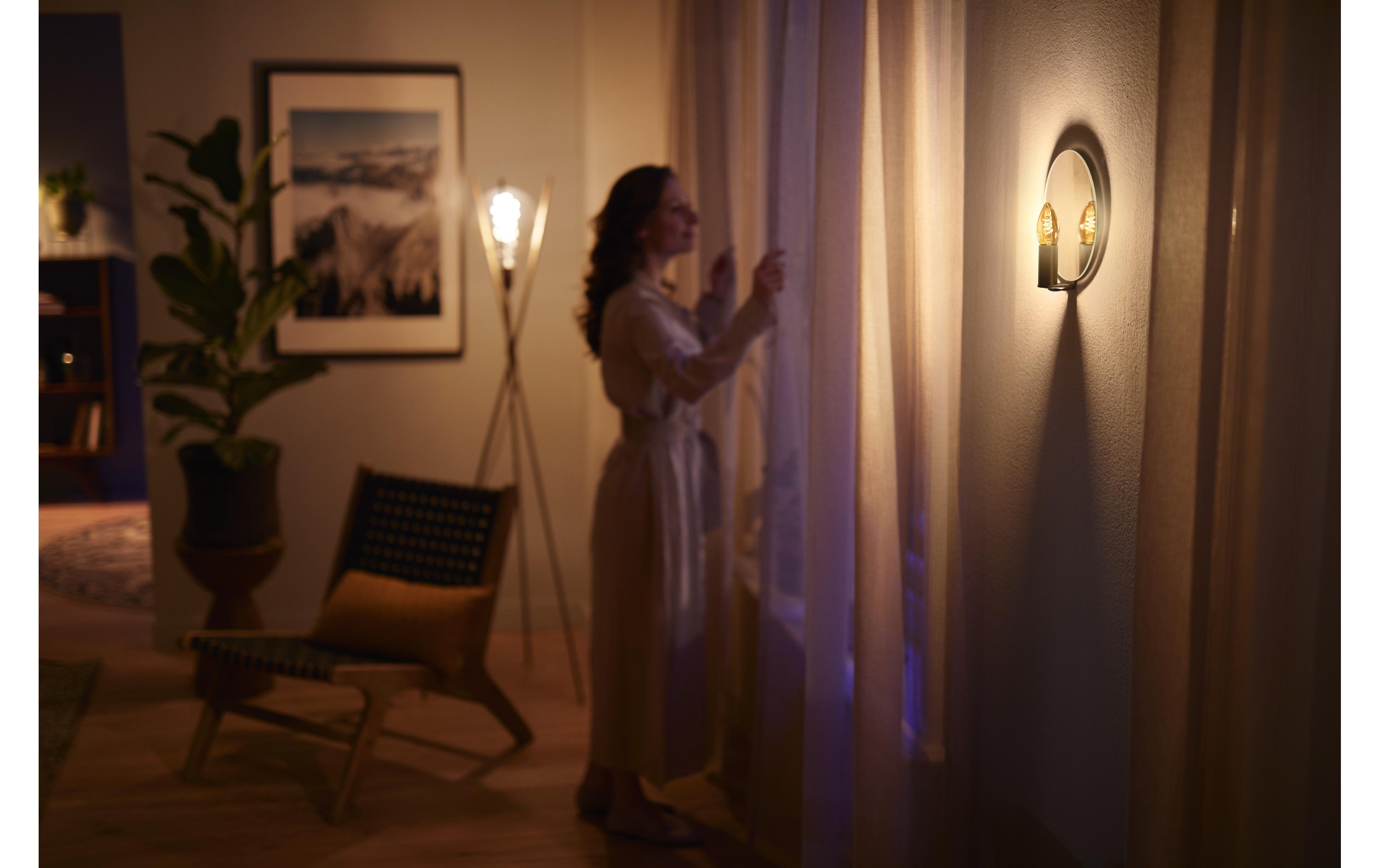 Lampe LEDcla 15W B35 E14 GOLD D WarmweissDekoratives LED-Leuchtmittel B35 mit sichtbarem Glühfaden und flammenfarbiger Farbtemperatur