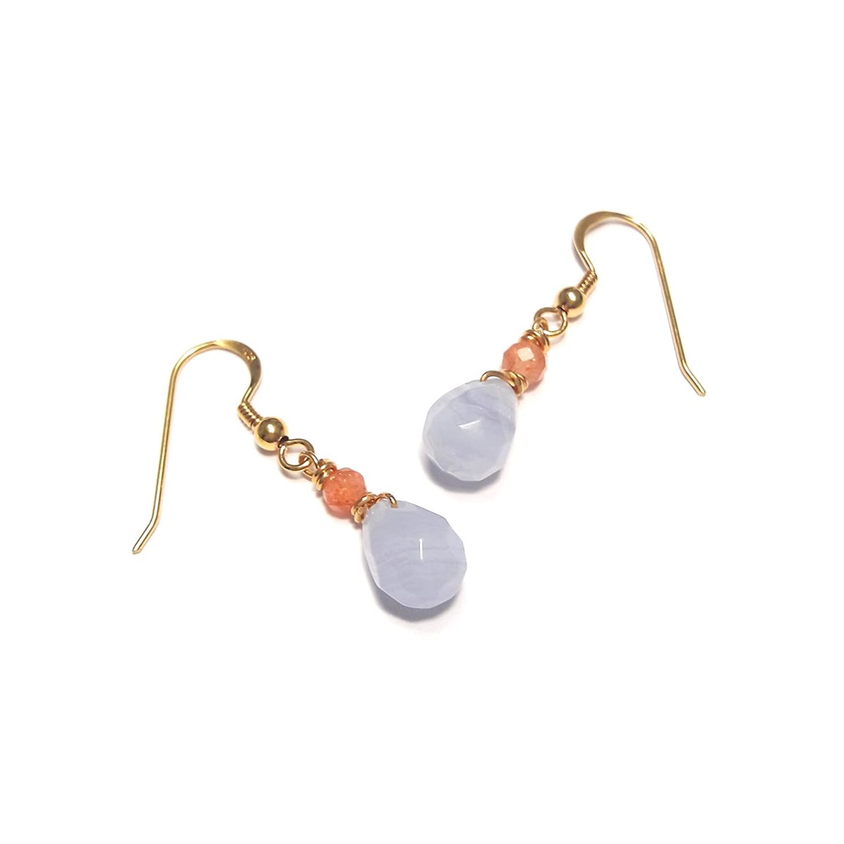 Boucles d'Oreilles Calcédoine et Pierre de Lune Argent 925 Doré