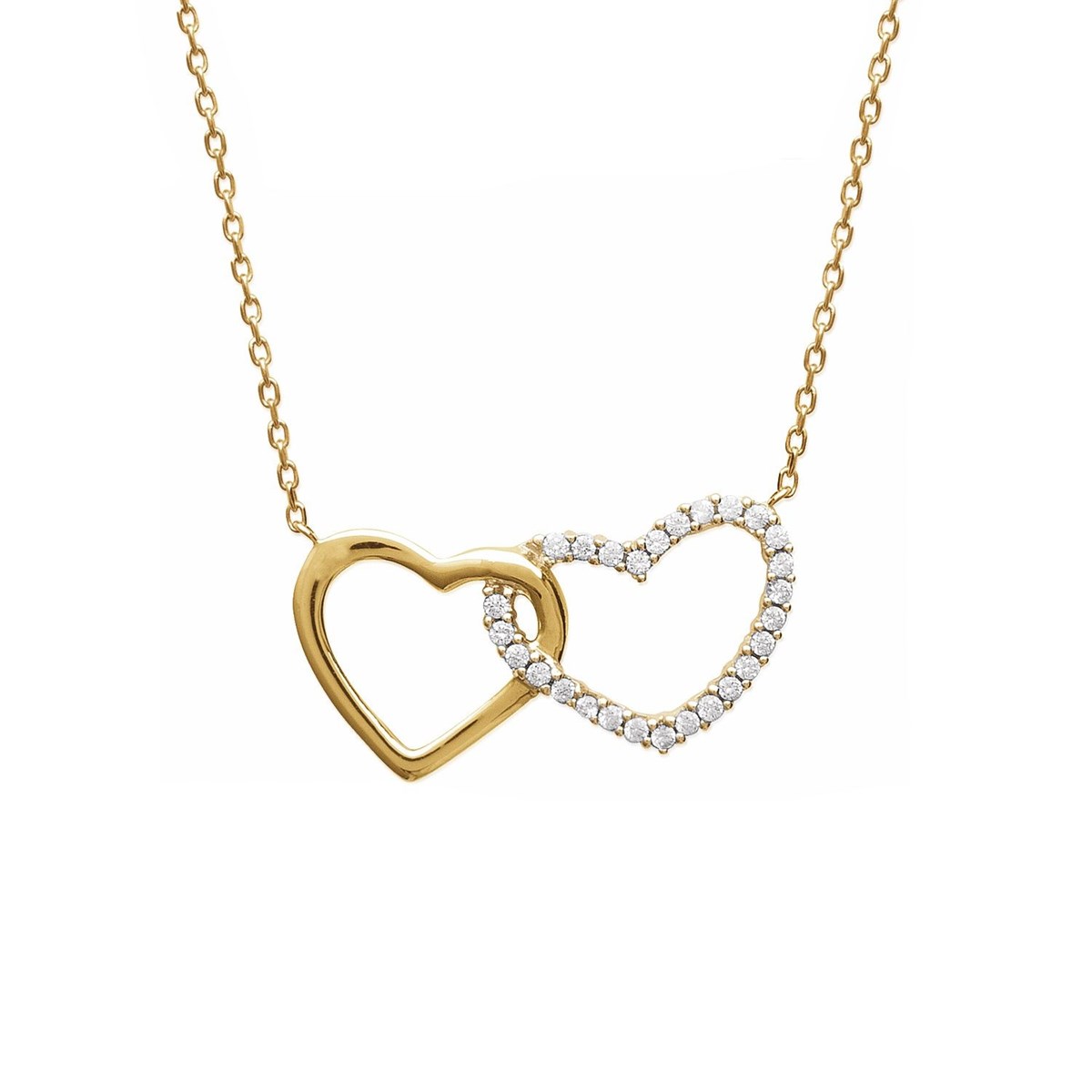 Collier 2 coeurs oxyde de zirconium Plaqué OR 750 3 microns 2 tons