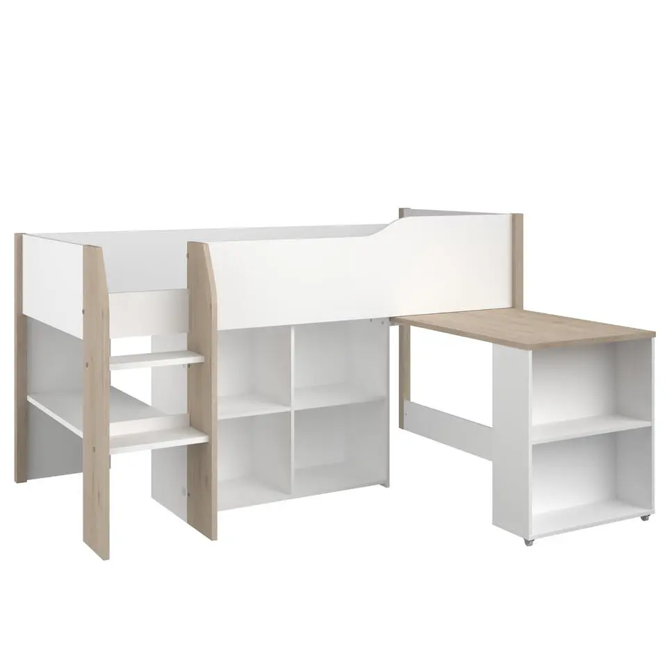 Halfhoogslaper met bureau Moscon 90x200 - wit/eik