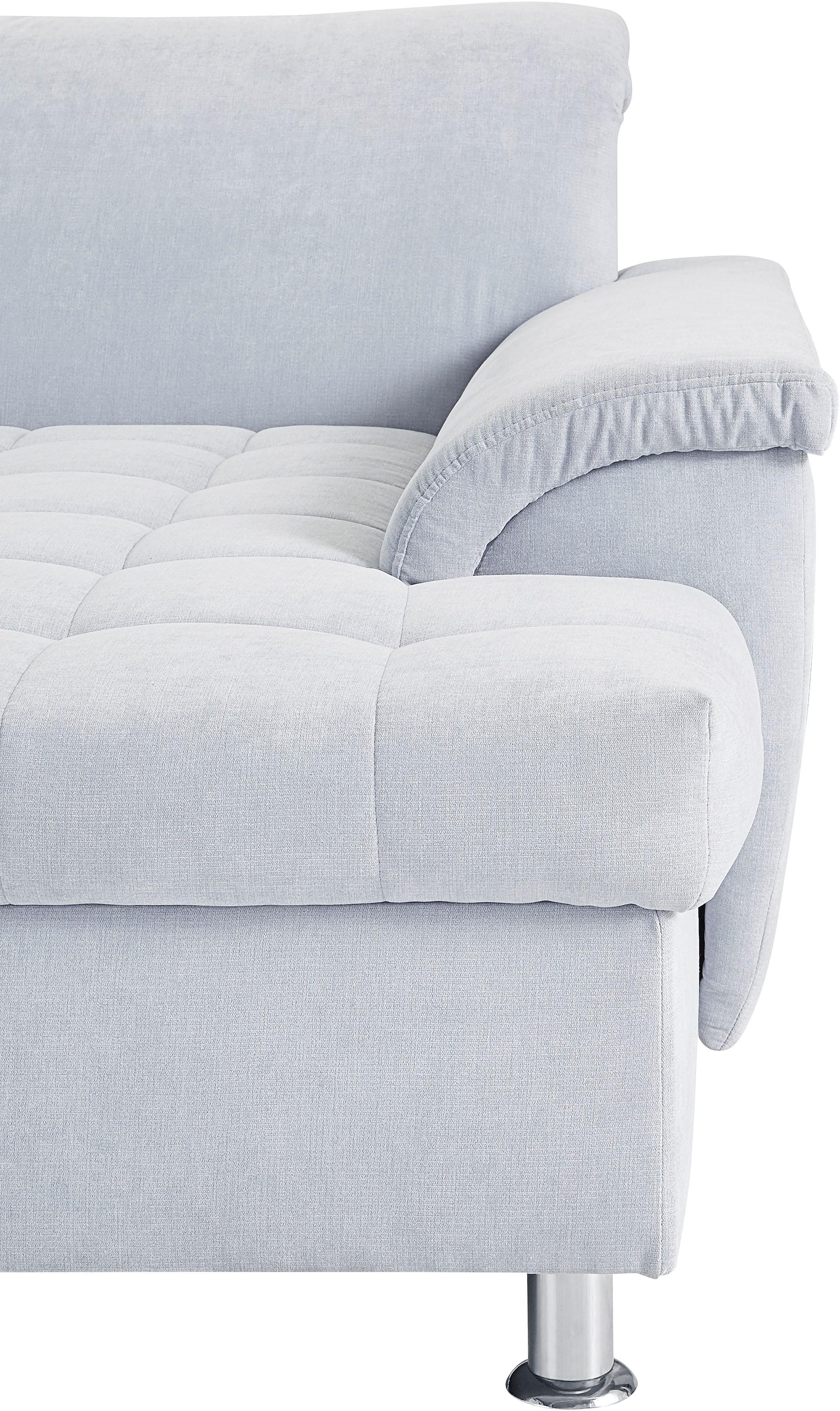 DOMO collection Wohnlandschaft »Franzi optional mit Bettfunktion, Bettkasten & Kopfteilverstellung« U-Form, Recamiere rechts, pastelblau, B/T: 344/206 cm