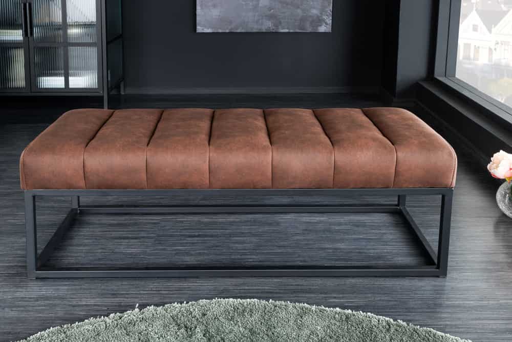 Design Sitzbank PETIT BEAUTÉ 110cm antik braun Microfaser schwarzes Metallgestell