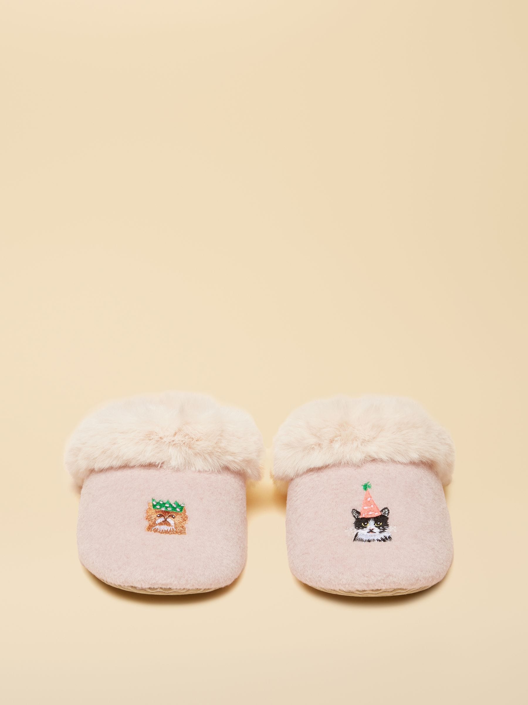 Roze met kattenprint - Joules slippet luxe pantoffels