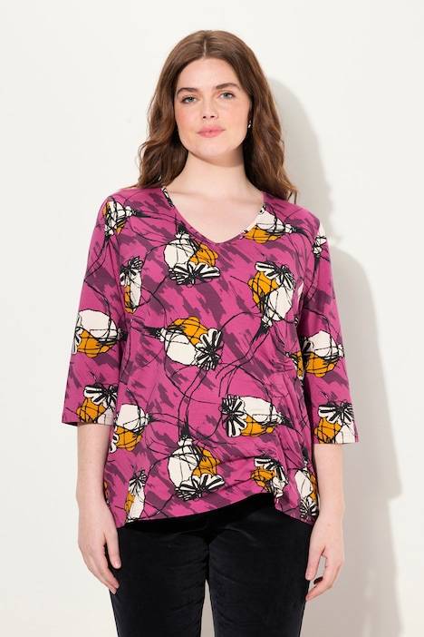 T-Shirt, Raffband, Rundhals, 3/4-Arm, Biobaumwolle