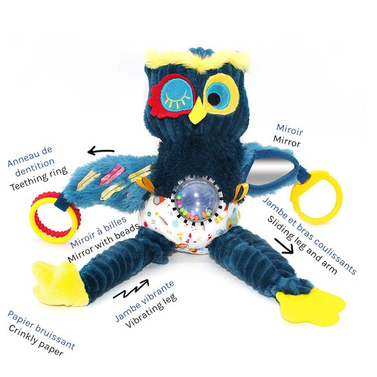 Peluche d'activités nomade Astros le hibou   de               Les Déglingos