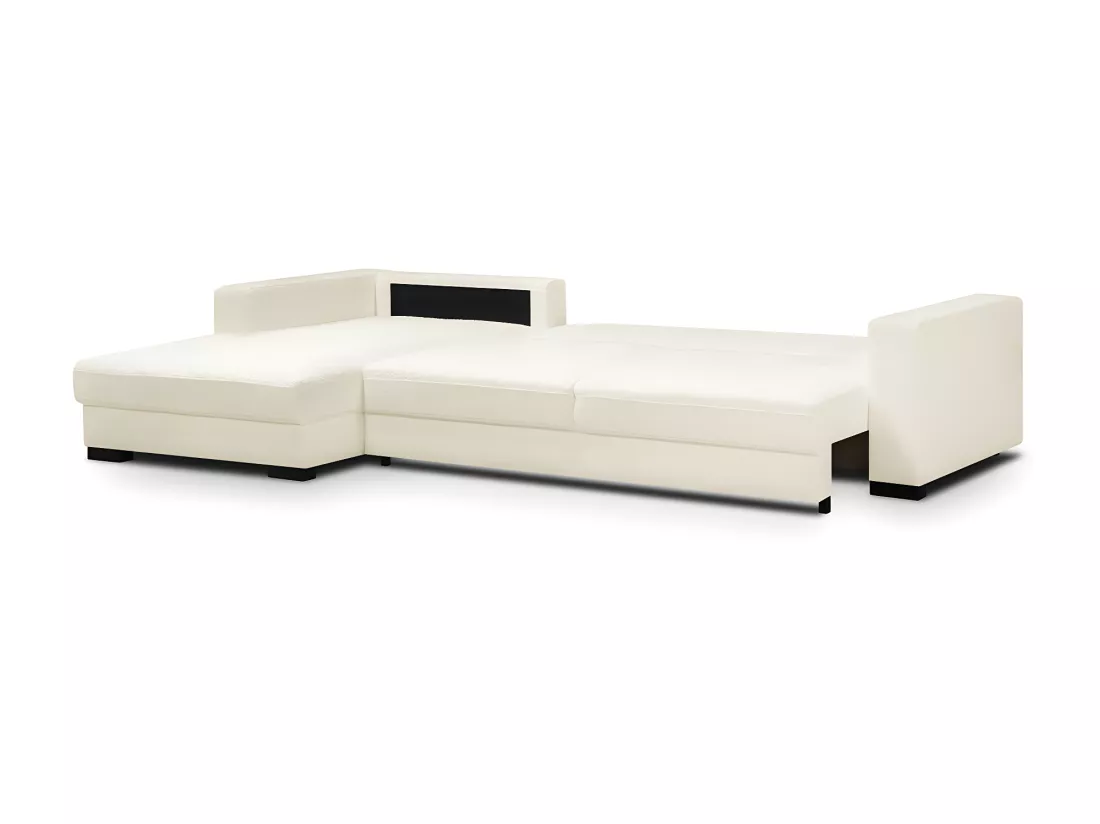 Canapé d'angle à gauche convertible 5 places en tissu bouclette beige - Robin