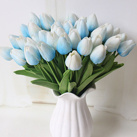 (10er Set) 35cm Deko Tulpen Kunstblumen Strauss - Blau