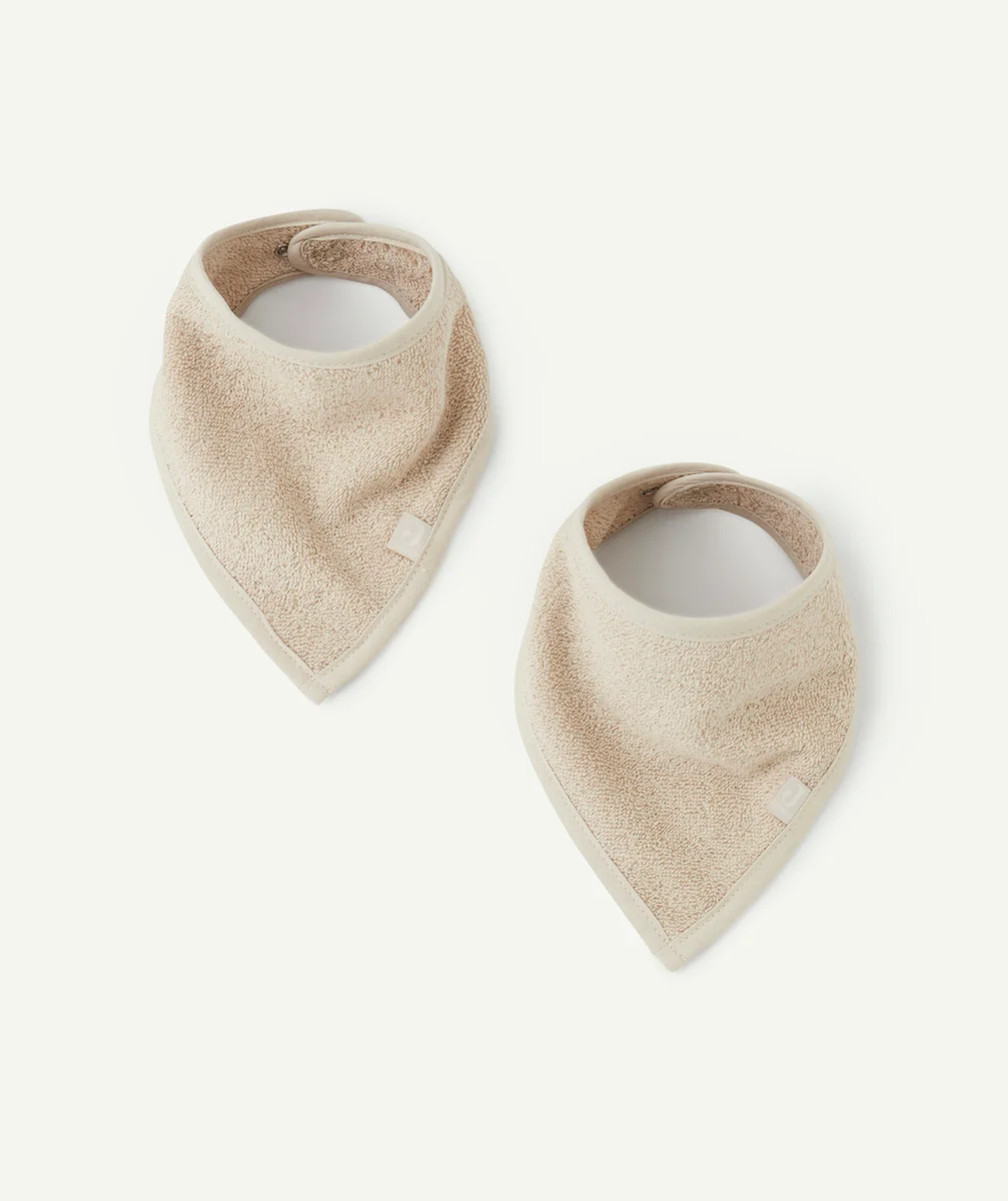 JOLLEINLOT DE 2 BAVOIRS BANDANA EN COTON COULEUR BISCUIT