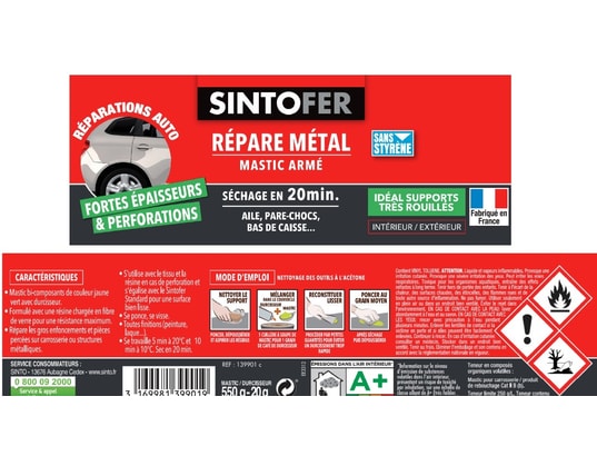SINTO - Recharge pistolet à colle Mastic et durcisseur fer , 550 g
