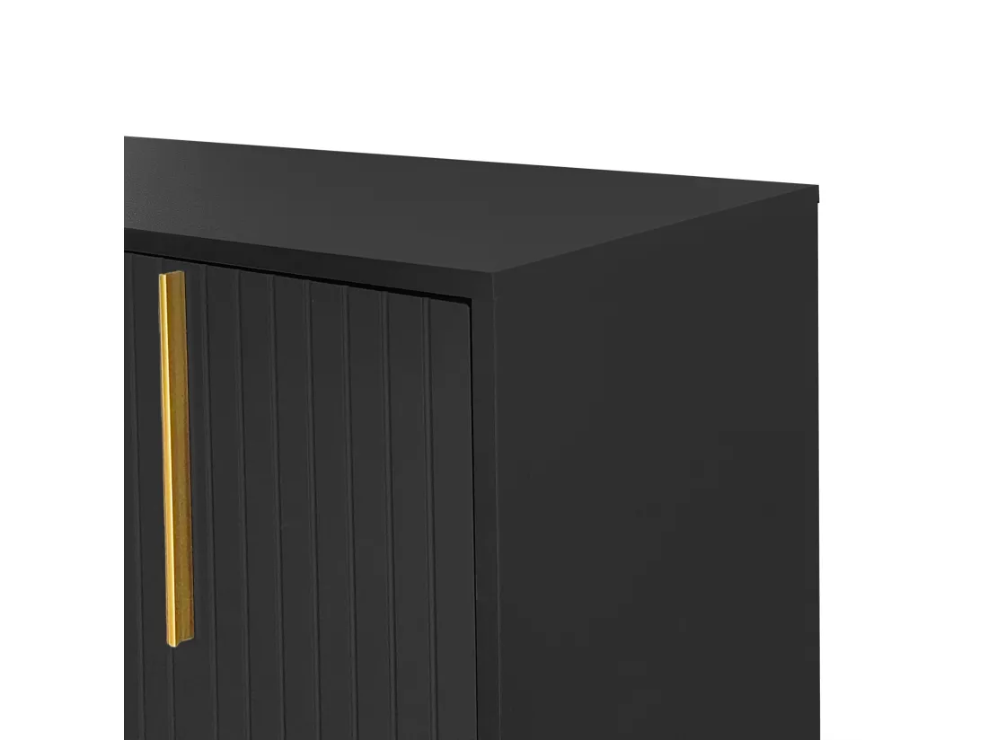Buffet moderne avec étagères réglables - 3 portes à motif de U - poignées et base en métal - Noir