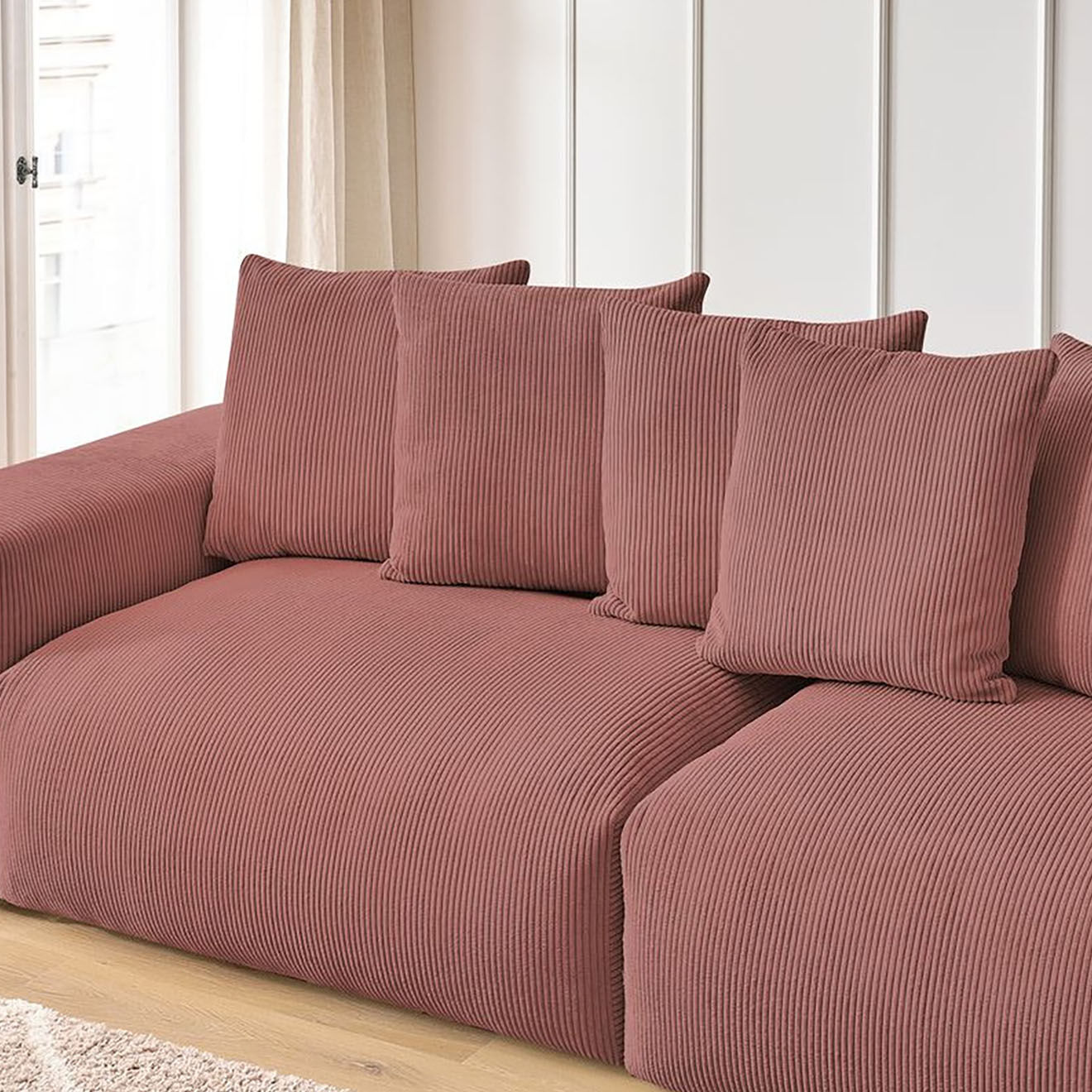 Bobochic Canapé 4 places moelleux voltaire velours côtelé rose - 320x124x75 cm