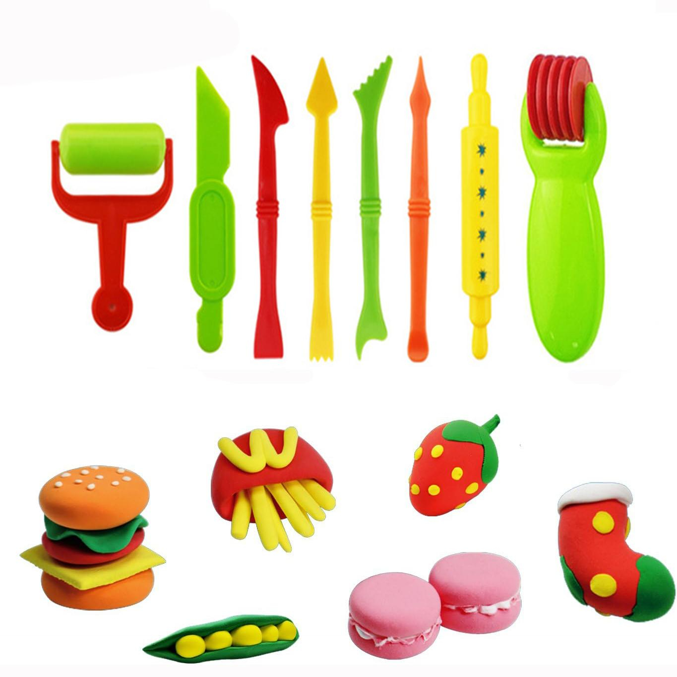 (26-tlg. Set) Kinder Knet Spielzeug Förmchen DIY Modellier Zubehör inkl. Ausstechformen   Plastilin Werkzeug - Assortiert