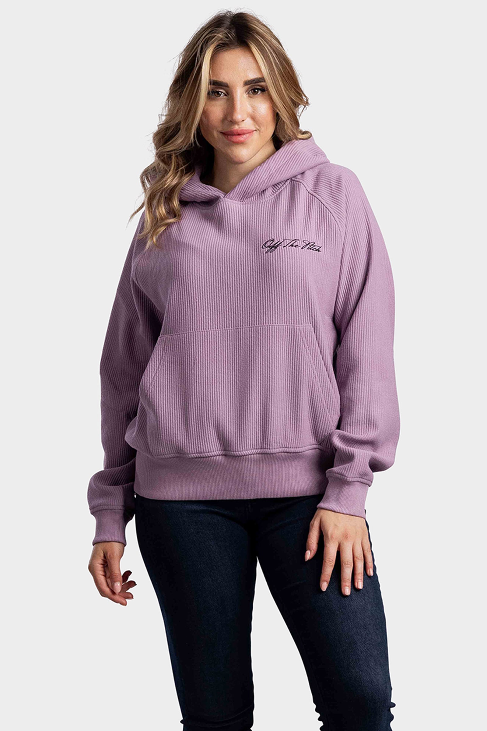 Off The Pitch Script Rib Hoodie Dames Roze