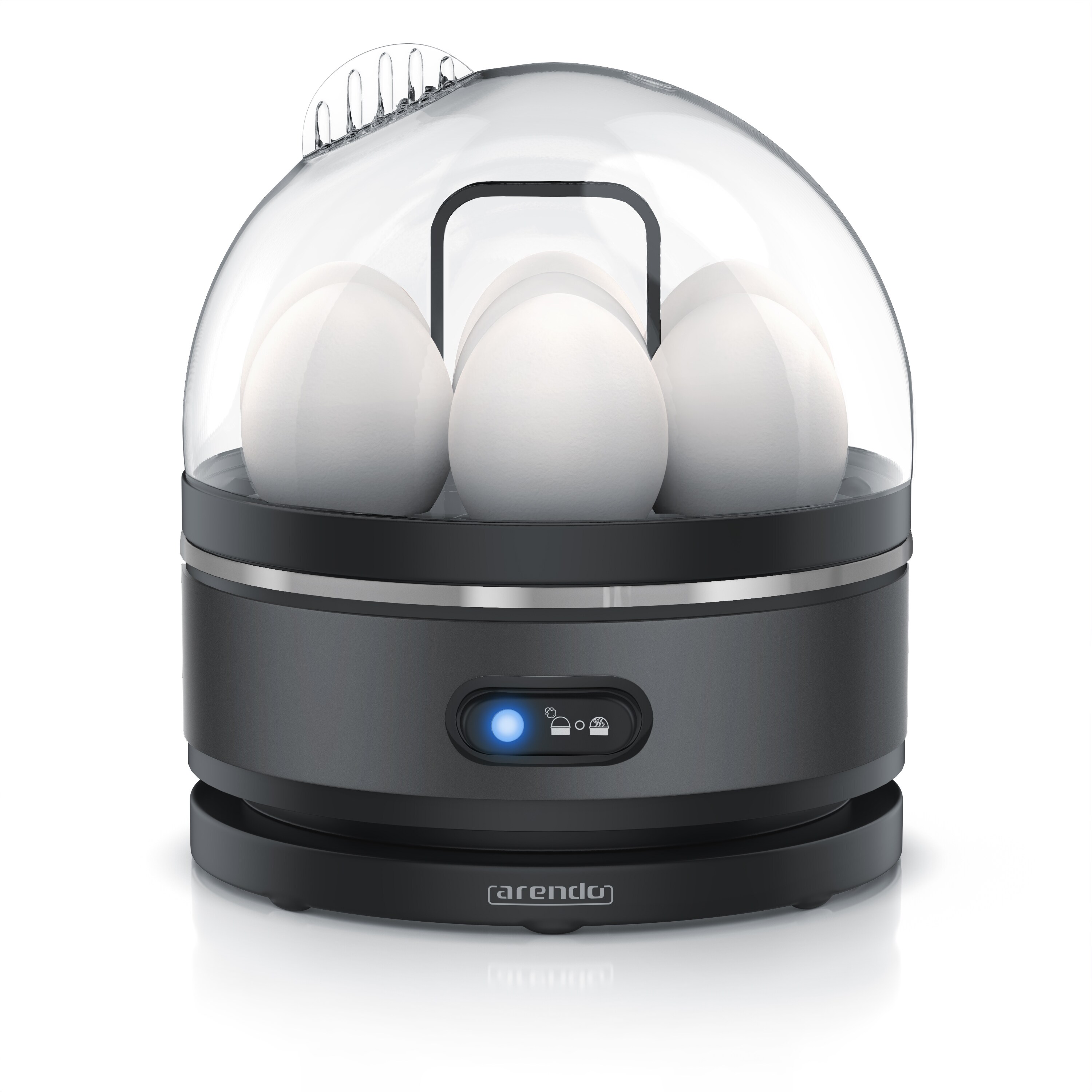 Arendo Eierkocher 400 Watt, Edelstahl, Egg Cooker, 7 Eier, 3 Härtegrade wählbar, Warmhaltefunktion, Signalton, BPA-frei, cool grey