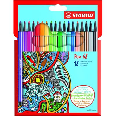 STABILO Pen 68 - 18 Feutres pointe moyenne - couleurs assorties